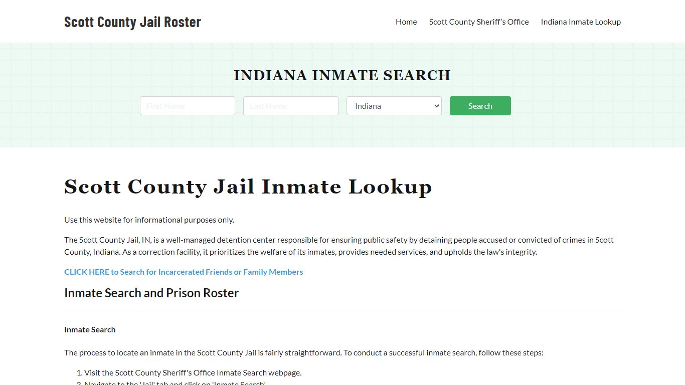 Scott County Jail Roster Lookup, IN, Inmate Search